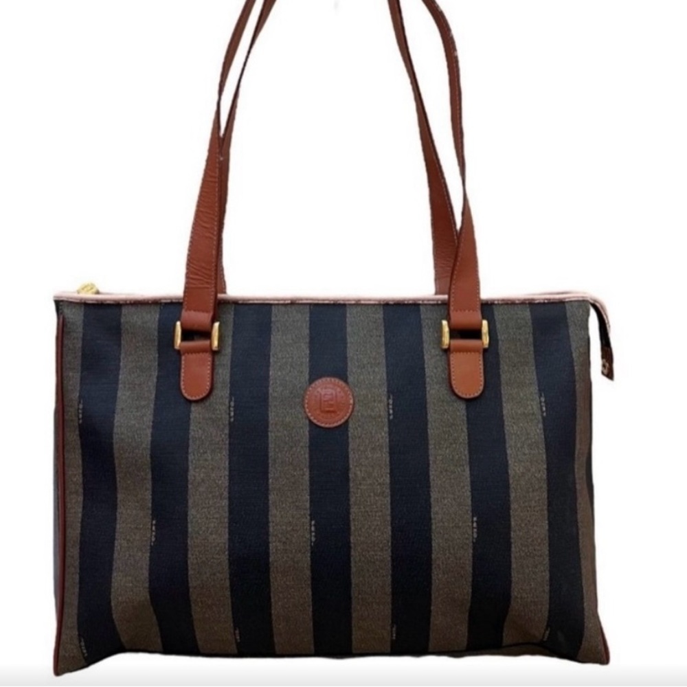 Fendi Black and Brown Striped Tote Bag